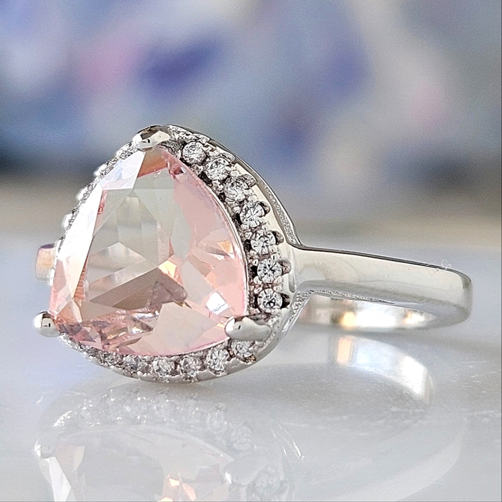 Blush Pink Trillion Ring, Charmed Aroma 925 Sterling Silver